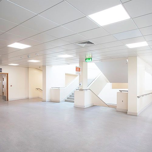 Suelos de cielo raso para oficinas modernas con diseño elegante y funcional en Perú.