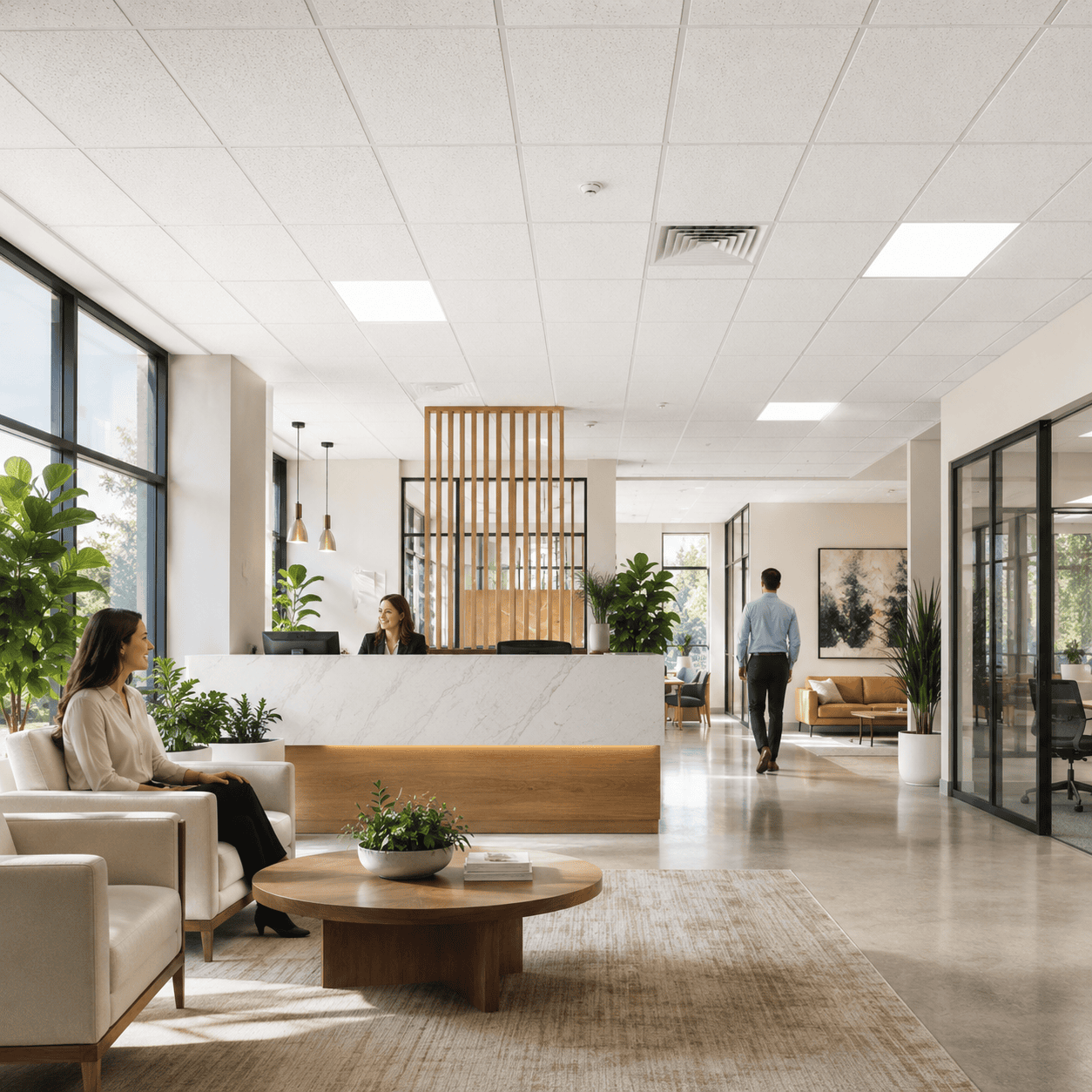 Cielo raso instalado con baldosa Dunn Skyrock en oficina